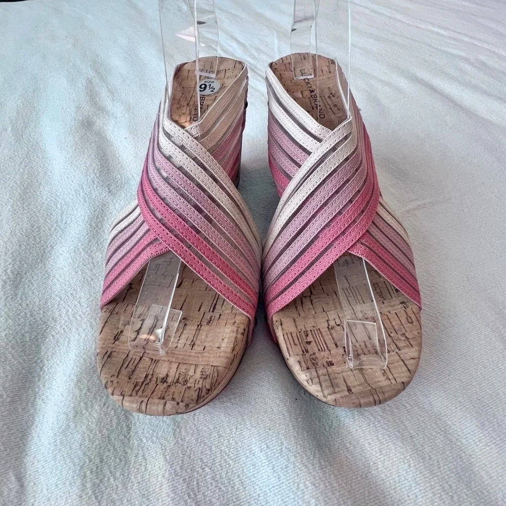 Lucky Brand Mykayla Cork Wedge Open Toe Sandals‎ Multicolor Women’s Size 9.5